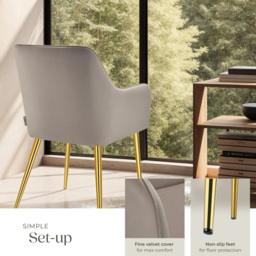 tectake Avane Set of 4 Taupe Velvet Look Padded Dining Chair - Grey - Wilko - thumbnail 5