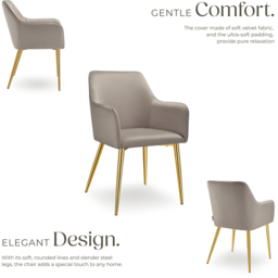 tectake Avane Set of 4 Taupe Velvet Look Padded Dining Chair - Grey - Wilko - thumbnail 7