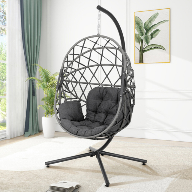 Living and Home Black Densely Woven Rattan Hanging Egg Chair - Size: 203 x 100 x 90cm - Wilko - image 1