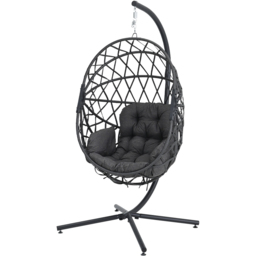 Living and Home Black Densely Woven Rattan Hanging Egg Chair - Size: 203 x 100 x 90cm - Wilko - thumbnail 3