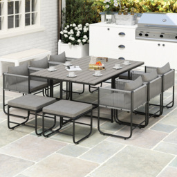 Outsunny 10 Seater Grey Rattan Garden Dining Set with Cushion - Wilko