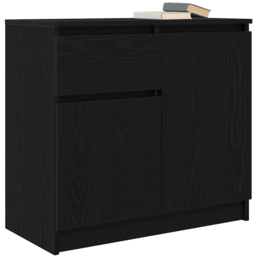vidaXL 2 Door Single Drawer Black Oak Wooden Sideboard - Size: 65 x 71 x 35cm - Wilko - thumbnail 5