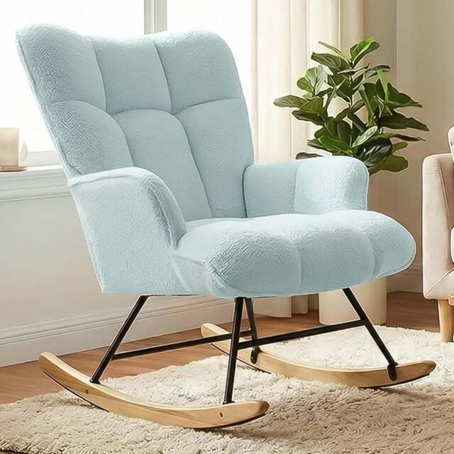 Alivio Blue Teddy Plush High Backrest Rocking Chair - Size: 68 x 52 x 95cm - Wilko - image 1