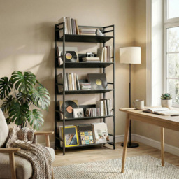 Portland 5 Shelf Black Anti Slip Bookcase - Wilko - thumbnail 4