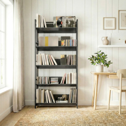 Portland 5 Shelf Black Anti Slip Bookcase - Wilko - thumbnail 3