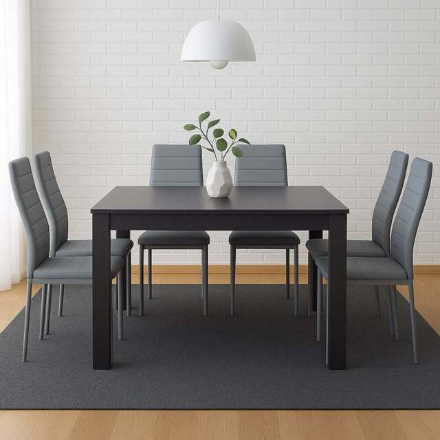 Kosy Koala 6 Seater Faux Leather Dining Set Grey - Dark Grey - Wilko - image 1