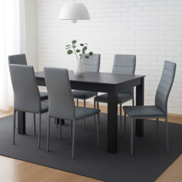 Kosy Koala 6 Seater Faux Leather Dining Set Grey - Dark Grey - Wilko - thumbnail 5
