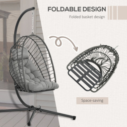 Outsunny Grey Rattan Swing Egg Chair with Cushions - Size: 1 Seater - Wilko - thumbnail 5