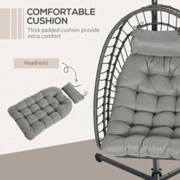 Outsunny Grey Rattan Swing Egg Chair with Cushions - Size: 1 Seater - Wilko - thumbnail 7