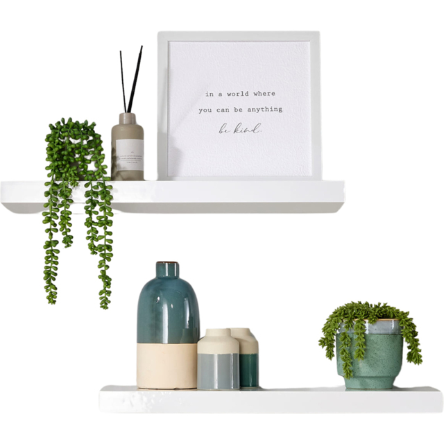 Home Source Cloud 60cm White Gloss Floating Wall Shelf Set of 2 - Size: 3.8 x 23.5 x 60cm - Wilko - image 1