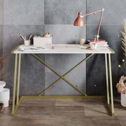 Decorotika Anemon White Marble and Gold Wide Computer Desk - Size: 75 x 120 x 60cm - Multi - Wilko - thumbnail 1