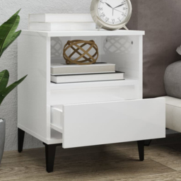 vidaXL Set of 2 Single Drawer Single Shelf High Gloss White Bedside Cabinet - Wilko - thumbnail 1