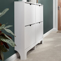 GFW White Narrow 4 Drawer Shoe Cabinet - Size: 17 x 102 x 90cm - Wilko