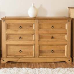Corona 6 Drawer Antique Wax Wide Chest of Drawers - Brown - Wilko