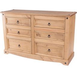 Corona 6 Drawer Antique Wax Wide Chest of Drawers - Brown - Wilko - thumbnail 3