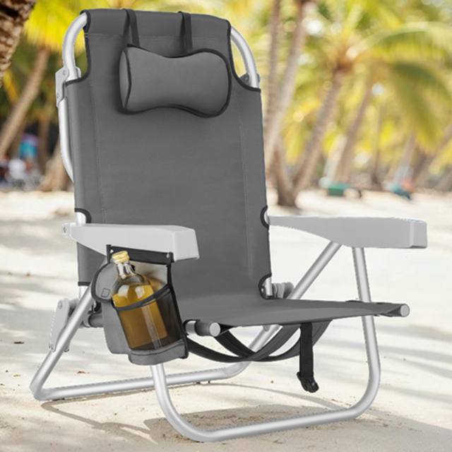 tectake Coral Set of 2 Grey Foldable Beach Chair with Backpack - Size: 78 x 63 x 101cm - Wilko - image 1