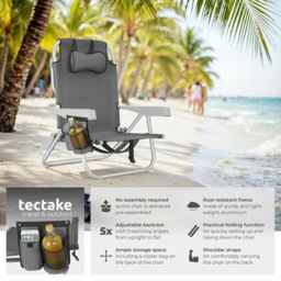 tectake Coral Set of 2 Grey Foldable Beach Chair with Backpack - Size: 78 x 63 x 101cm - Wilko - thumbnail 4