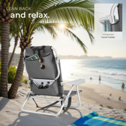 tectake Coral Set of 2 Grey Foldable Beach Chair with Backpack - Size: 78 x 63 x 101cm - Wilko - thumbnail 7