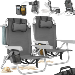 tectake Coral Set of 2 Grey Foldable Beach Chair with Backpack - Size: 78 x 63 x 101cm - Wilko - thumbnail 3