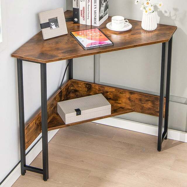 Costway 9-degree Triangle Computer Desk with Power Outlet Rustic Brown - Size: 72 x 72 x 76cm - Wilko - image 1
