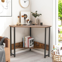 Costway 9-degree Triangle Computer Desk with Power Outlet Rustic Brown - Size: 72 x 72 x 76cm - Wilko - thumbnail 4