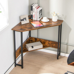 Costway 9-degree Triangle Computer Desk with Power Outlet Rustic Brown - Size: 72 x 72 x 76cm - Wilko - thumbnail 5