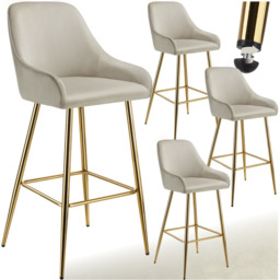 tectake Avane Velvet Bar Stool with Backrest Set of 4 - Cream - Wilko - thumbnail 3