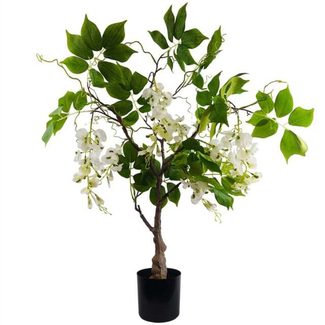 Leaf White Wisteria Bush Artificial Tree in Pot 90cm - Size: 90 x 60 x 60cm - Wilko - image 1