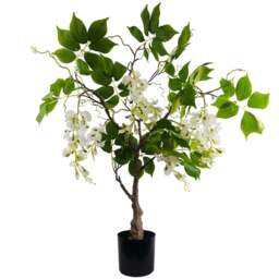 Leaf White Wisteria Bush Artificial Tree in Pot 90cm - Size: 90 x 60 x 60cm - Wilko