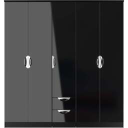 Crowndale Camden 5 Door 2 Drawer Black Gloss and Black Wardrobe Ready Assembled - Black Gloss & Black - Wilko - thumbnail 3