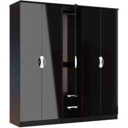 Crowndale Camden 5 Door 2 Drawer Black Gloss and Black Wardrobe Ready Assembled - Black Gloss & Black - Wilko - thumbnail 5