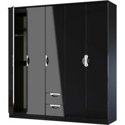 Crowndale Camden 5 Door 2 Drawer Black Gloss and Black Wardrobe Ready Assembled - Black Gloss & Black - Wilko - thumbnail 6