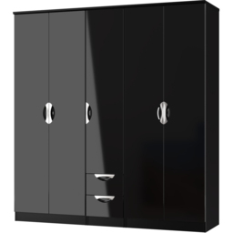 Crowndale Camden 5 Door 2 Drawer Black Gloss and Black Wardrobe Ready Assembled - Black Gloss & Black - Wilko - thumbnail 4