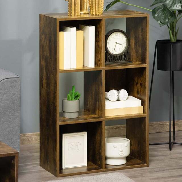 Portland 6 Cube Industrial Style Bookcase - Size: 6 Shelf - Brown - Wilko - image 1