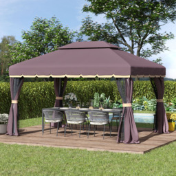 Outsunny 4 x 3m Coffee Canopy Pavilion Patio Gazebo Tent with Sides - Size: 3 x 4m - Brown - Wilko