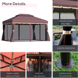 Outsunny 4 x 3m Coffee Canopy Pavilion Patio Gazebo Tent with Sides - Size: 3 x 4m - Brown - Wilko - thumbnail 7