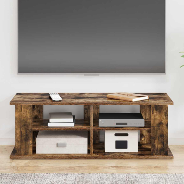 vidaXL 2 Shelf Smoked Oak TV Stand - Size: 33.5 x 96 x 35cm - Brown - Wilko - image 1