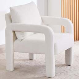 Living and Home White Teddy Fleece Upholstered Accent Chair with Lumbar Pillow - Size: Single - Wilko - thumbnail 1