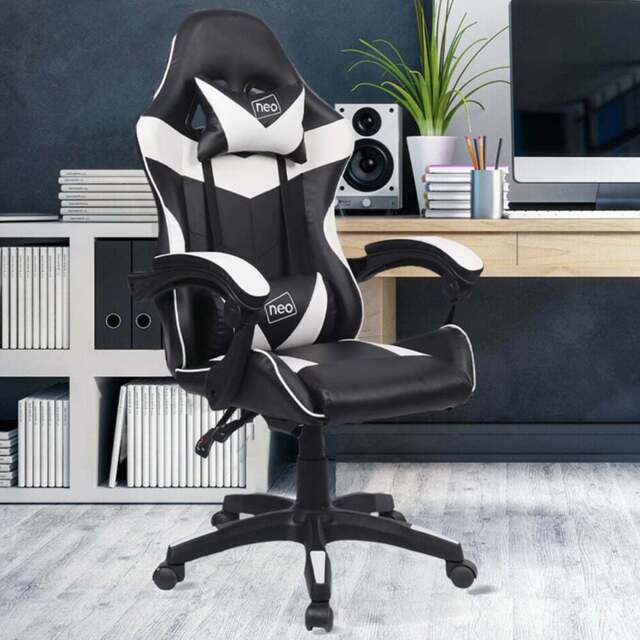 Neo Black and White PU Leather Swivel Office Chair - Size: 66 x 55 x 125cm - Wilko - image 1