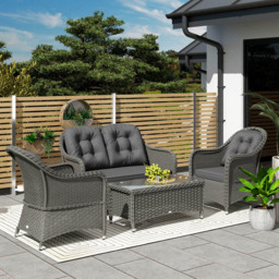 Outsunny 4 Seater Cushion Rattan Garden Patio Sofa Set - Grey - Wilko - thumbnail 4