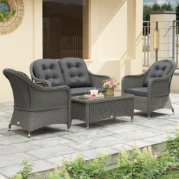Outsunny 4 Seater Cushion Rattan Garden Patio Sofa Set - Grey - Wilko - thumbnail 1