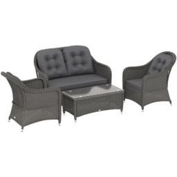 Outsunny 4 Seater Cushion Rattan Garden Patio Sofa Set - Grey - Wilko - thumbnail 3