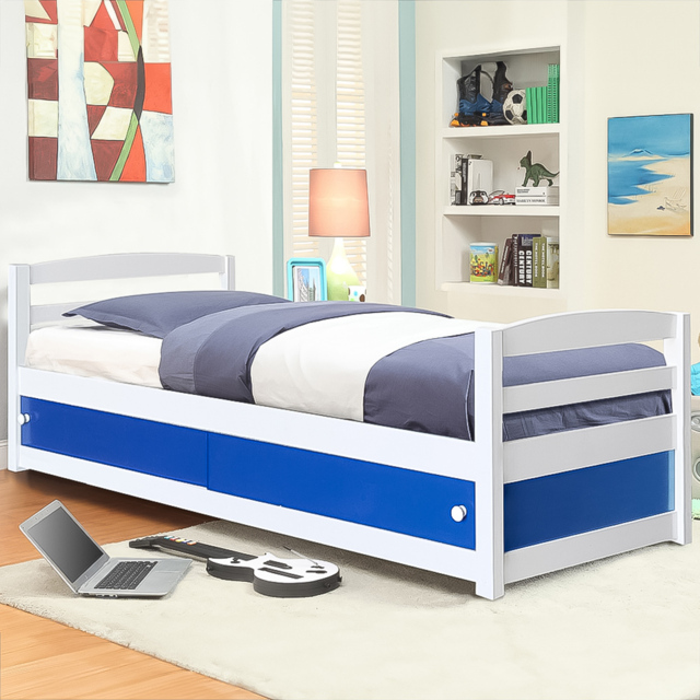 Brooklyn Single Blue Wooden Storage Bed Frame - Wilko - image 1