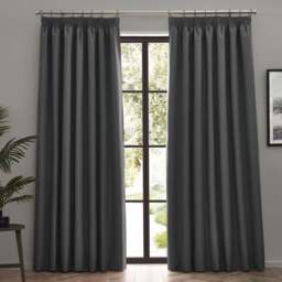 furn. Dawn Charcoal Blackout Pencil Pleat Curtains 117 x 183cm - Size: W 117 x D 183cm - Grey - Wilko