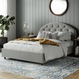 Dorel Aspen Double Light Grey Velvet Upholstered Bed Frame - Wilko - thumbnail 1
