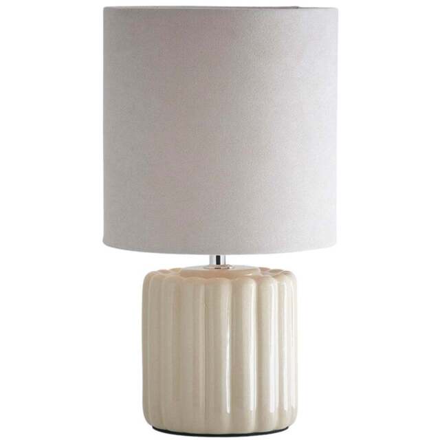 Kliving Zoe Cream Velvet Shade Ceramic Table Lamp - Size: 33 x 18 x 18cm - Wilko - image 1