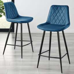 Furniturebox Cesano Navy Velvet Black Legs Counter Stools Set of 2 - Blue - Wilko - thumbnail 1
