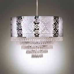 Kliving Chrome Cutout Drum Shade Acrylic Clear Beaded Tiered Chandelier Pendant Light - Size: 28 x 36 x 36cm - Silver - Wilko - thumbnail 5