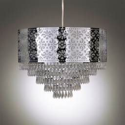 Kliving Chrome Cutout Drum Shade Acrylic Clear Beaded Tiered Chandelier Pendant Light - Size: 28 x 36 x 36cm - Silver - Wilko - thumbnail 4