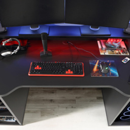 Florence Tezaur 3 Shelf Black Wide LED Gaming Desk - Furniture To Go - Wilko - thumbnail 5